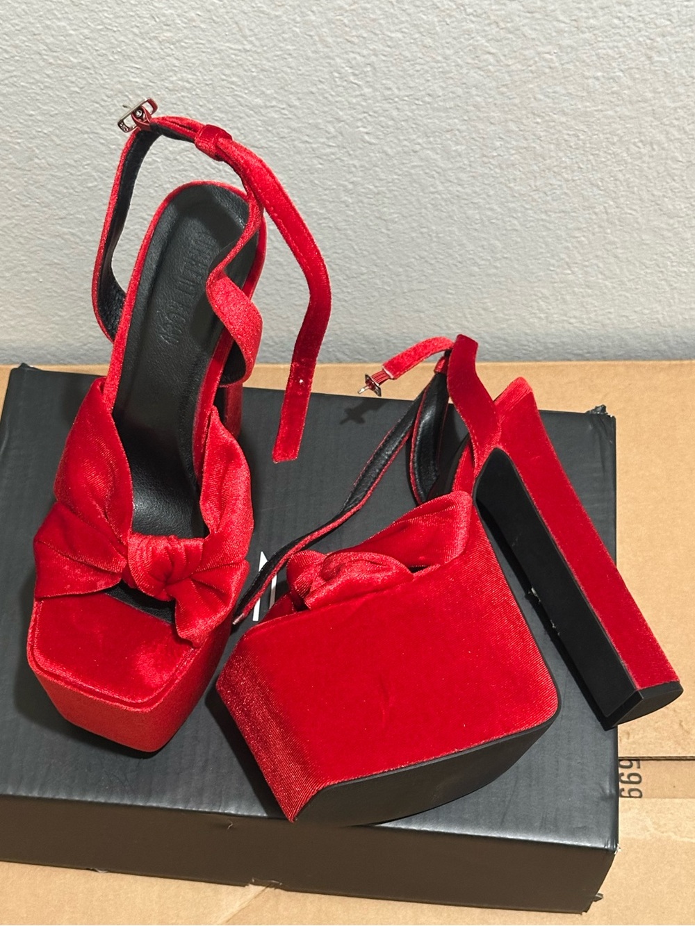 Red Velvet Platform Heels with Ankle Tie